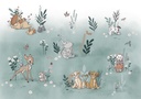 Disney állatok tapéta, 400 x 280 cm, türkiz - zöld - barna - REVES