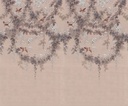 Virágokat és madarakat ábrázoló tapéta, 300x250 cm, rózsaszín - szürke - barna - MIKIS