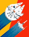 Star Wars szárnysegéd űrhajók tapéta, 200x250 cm, piros - narancssárga - kék - STAR WARS