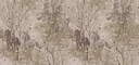 Lovakat fák között ábrázoló tapéta, 600x280 cm, barna - bézs - zöld - CHEVAUCHEE