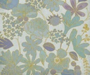 Aranyozott körvonalú virágokkal mintázott tapéta, 300x250 cm, türkiz - arany - lila - BOUTON D OR