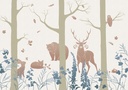 Erdei állatokat ábrázoló tapéta, 400x280 cm, bézs - barna - kék - LES ANIMAUX