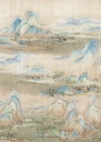 Ázsia hegyeket ábrázoló tapéta, 200x280 cm, bézs - kék - zöld - ASIE