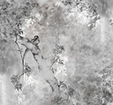 Egy fa ágát rajta egy madárral ábrázoló tapéta, 300x280 cm, szürke - CLAIR OBSCUR