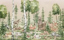 Állatcsaládokat ábrázoló tapéta,400x250 cm, zöld - bézs - barna - LA FORET