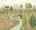 Állat találkozó tapéta, 300x250 cm, zöld - barna - bézs - BEAR AND CO