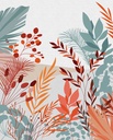 Színes növényekkel mintázott tapéta, 200x250 cm, türkiz - narancssárga - piros - HERBES