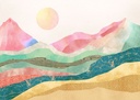 Sokszínű hegységet ábrázoló tapéta, 350x250 cm, rózsaszín - zöld - türkiz - ALPES