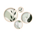 Falikép szett, kör alakú, 4 db, levelek, zöld - fehér, 45x45 cm - TRIO