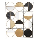 Fali dekoráció 100x76 cm, kör formákkal, fém, fehér - bézs - fekete - GEOMETRICO