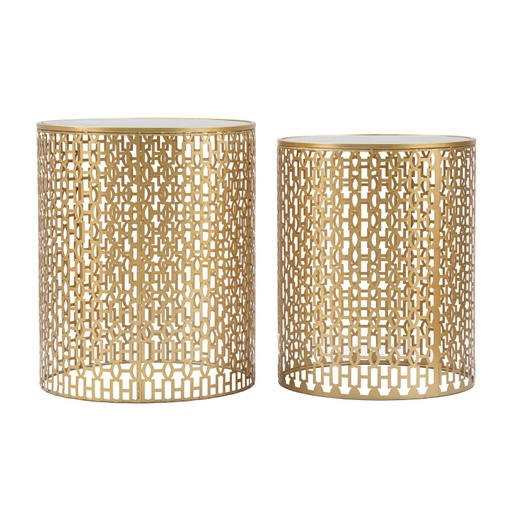 [DEMF-1424070000[D]] Art déco stílusú kerek üveg lerakóasztal szett, arany - CAGE D'OR