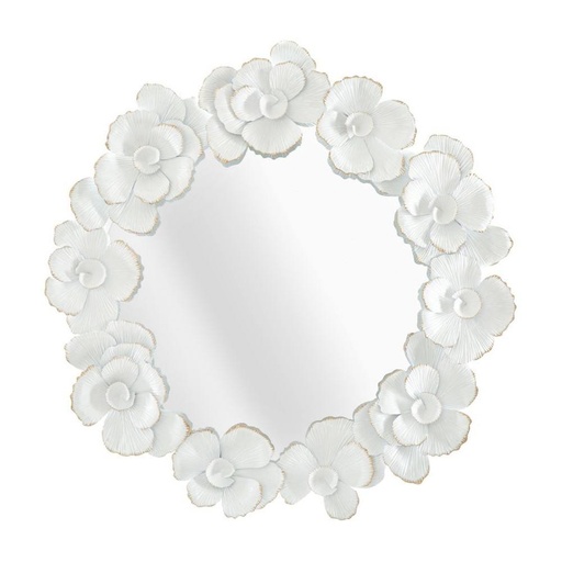 [DEMF-660520000[D]] Fehér virágokkal díszített kerek falitükör, fehér - FLORAL