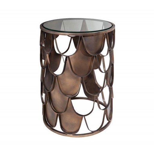 [DEIV-40111[D]] Antik lerakóasztal, pikkely mintával, 40 cm, barna - GOUTELETTES