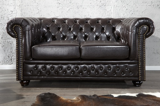 [DEIV-9685[D]] 2 személyes műbőr chesterfield kanapé, sötétbarna - OXFORD