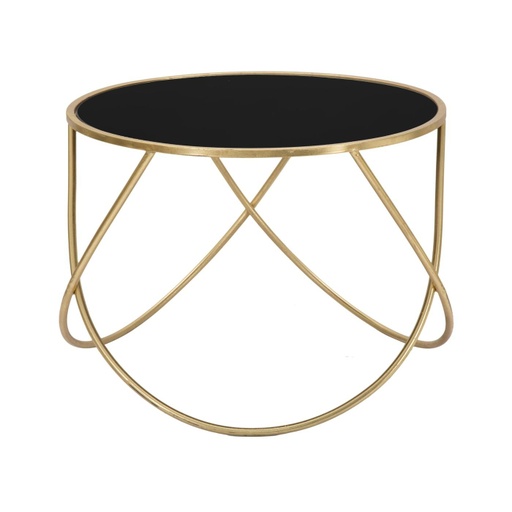 [DEMF-1422510000[D]] Kerek üveg dohányzóasztal, hajlított lábbal, 60 cm, fekete-arany - CANOPUS