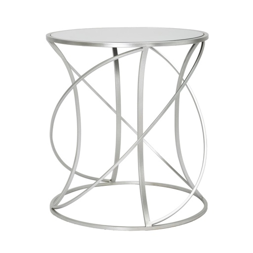 [DEMF-1423090000[D]] Kerek üveg lerakóasztal, csavart lábbal, 50 cm, ezüst - ARCTURUS