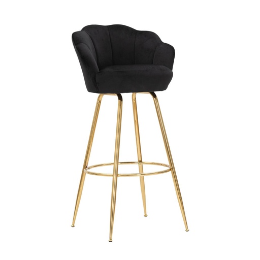[DEMF-142378000N[D]] Kagyló formájú bársony bárszék, 90 cm, fekete - COROLLE