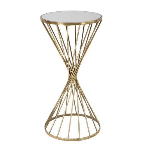 [DEMF-1422760001[D]] Homokóra alakú kerek lerakóasztal, 35 cm, arany-fehér - TAM TAM