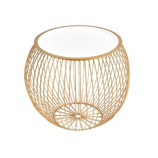 [DEIV-40360[D]] Fém gömb alakú asztalka, kivehető tálcával, 41 cm, arany-fehér - DISCO