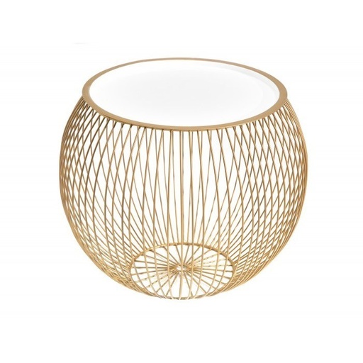 [DEIV-40359[D]] Fém gömb alakú asztalka, kivehető tálcával, 51 cm, arany-fehér - DISCO