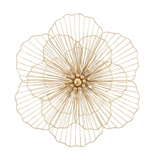 [DEMF-0319280001[D]] Fém virág fali dekoráció, széles levelekkel, arany - PIVOINE D'OR