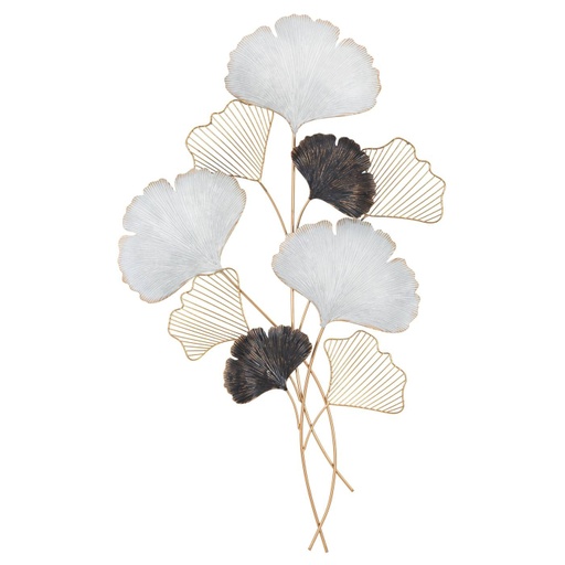 [DEMF-0320450000[D]] Ginko biloba fali dekoráció, fekete-ezüst levelekkel, arany - GINKOLOFT