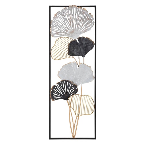 [DEMF-032046000B[D]] Ginko biloba leveles fali dekoráció, fekete kerettel, balos, fekete-ezüst - GINKOLOFT CADRE