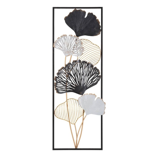 [DEMF-032046000A[D]] Ginko biloba leveles fali dekoráció, fekete kerettel, jobbos, fekete-ezüst - GINKOLOFT CADRE