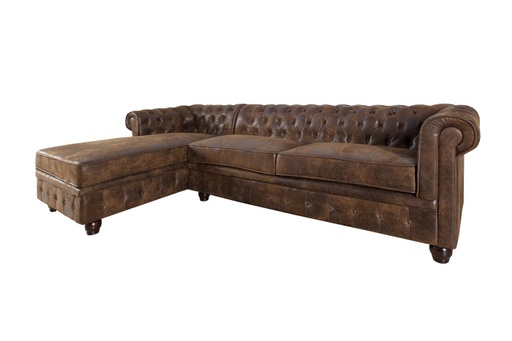 [DEIV-39329[D]] Háromszemélyes Chesterfield kanapé, antik barna, balos - CUBA