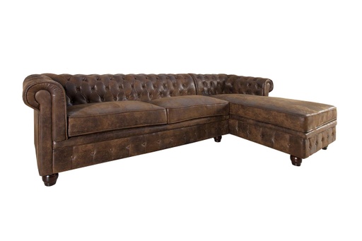 [DEIV-36836[D]] Háromszemélyes Chesterfield kanapé, antik barna, jobbos - CUBA