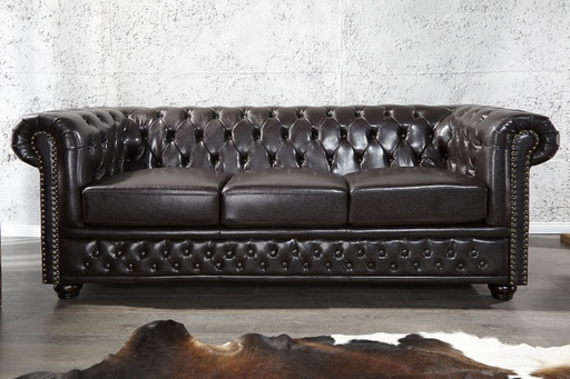 [DEIV-9686[D]] Háromszemélyes Chesterfield kanapé, sötét kávébarna - CAMBRIDGE