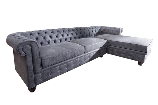 [DEIV-37388[D]] Háromszemélyes Chesterfield kanapé, szürke, jobbos - CUBA