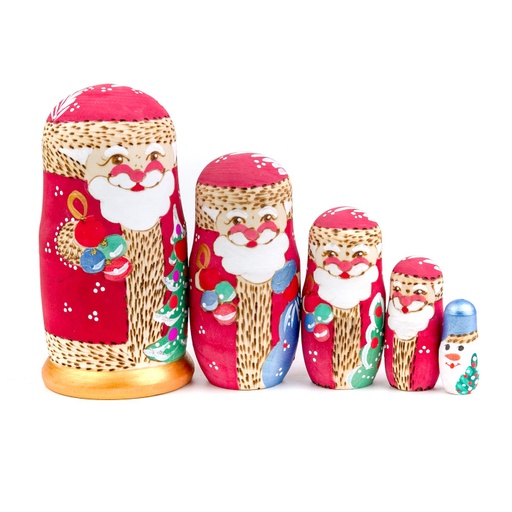 [DELE-4TM] Mikulásos matrjoska baba, 5 db-os, piros - MATRIOSHKA CHAMPIGNON