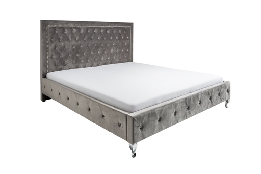 [DEIV-39428[D]] Modern barokk bársony ágy, 160x200 cm, szürke - ROYAL