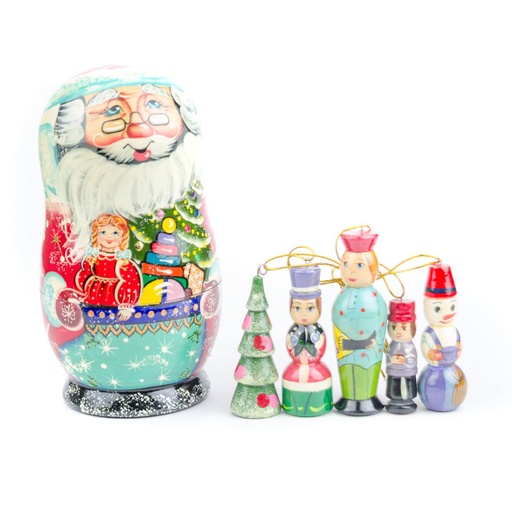 [DELE-8FNT] Télapó matrjoska baba, 5 db dísszel, nagy, piros - MATRIOSHKA PERE NOEL