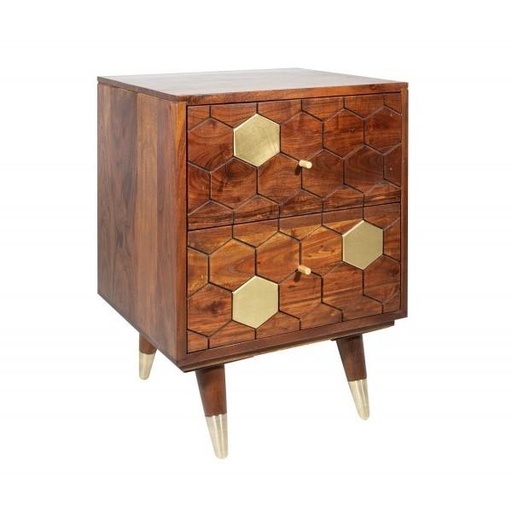[DEIV-39950[D]] Tömörfa éjjeliszekrény, hexagon mintával, akácfa - BEE