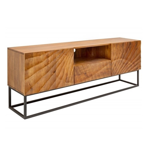 [DEIV-40252[D]] Tömörfa TV állvány, 3D-s faragott mintával, mangófa - BOA