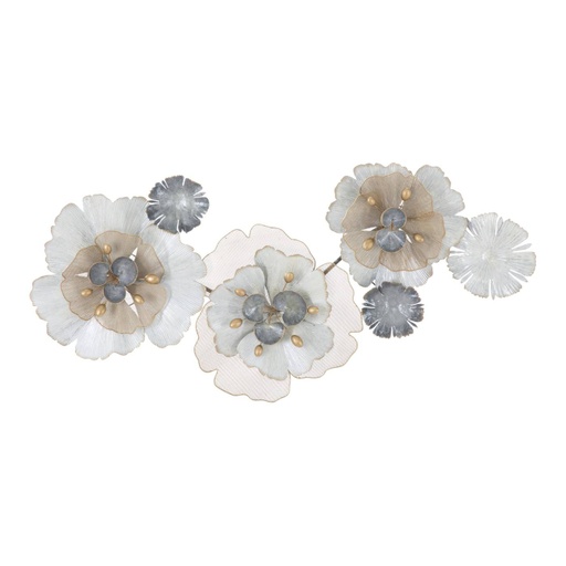 [DEMF-0319510000[D]] Virágos fali dekoráció, arany részletekkel, törtfehér-szürke - FLEURS DE CERISIER