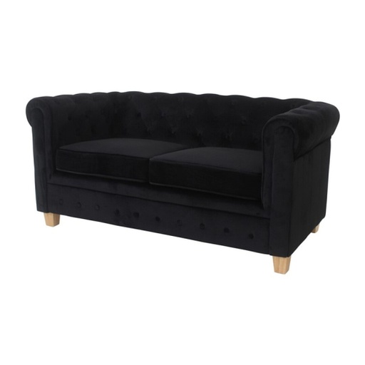 [DEZS-440868[D]] 2 személyes Chesterfield bársony kanapé, fekete - OXFORD