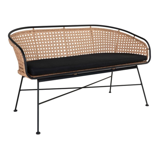 [DEHN-7051015[D]] 2 személyes kültéri rattan kanapé, párnával, fekete - TOKYO