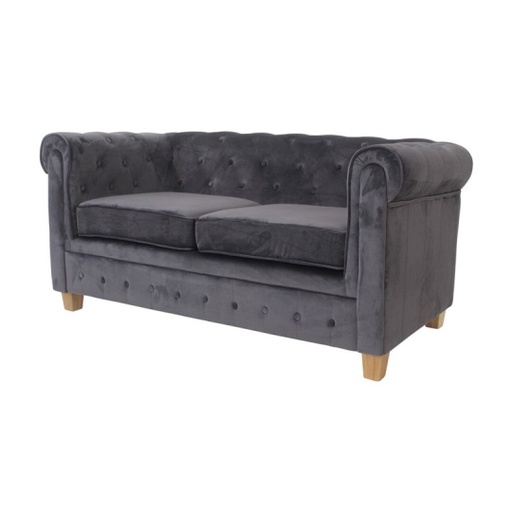 [DEZS-440813[D]] 2 személyes chesterfield bársony kanapé, sötétszürke - OXFORD