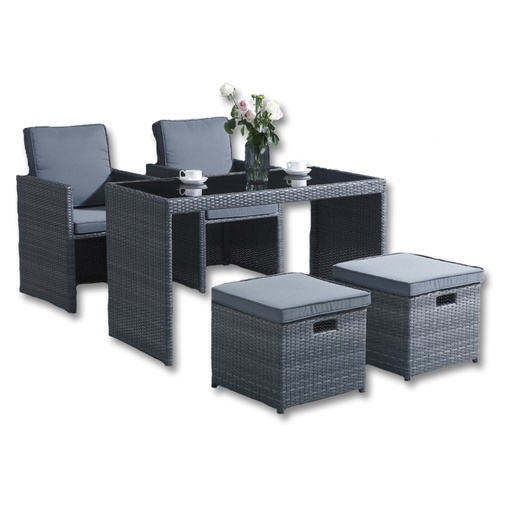 [DEGE- 17009V-5A] 2 személyes rattan étkezőszett, 2 puffal - BALSAS