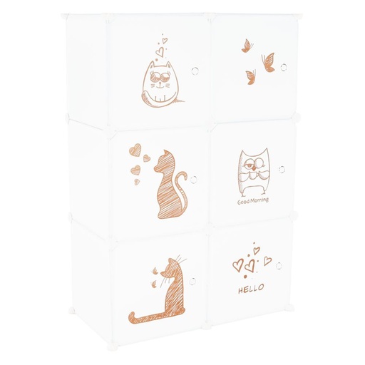 [DETK-273703[D]] Állat mintás szekrény, 6 részes, fehér-barna - MIAOU