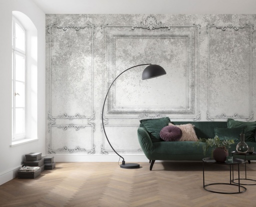 [DEJS-R4-044[D]] Antik hatású bordűrös falat ábrázoló tapéta, 400x280 cm, halványszürke - PETIT TRIANON