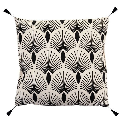 [DEZS-117487] Art déco mintás díszpárna, rojtokkal, 45x45 cm, fekete-fehér - ART DECO