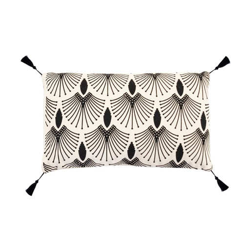 [DEZS-117470] Art déco mintás díszpárna, rojtokkal, 50x30 cm, fekete-fehér - ART DECO