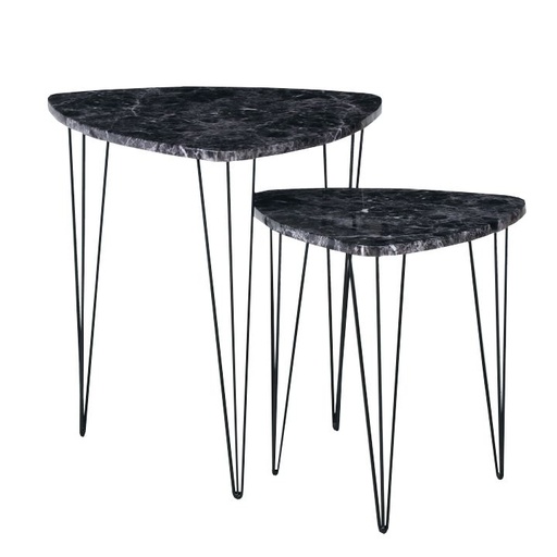 [DETK-209382[D]] Asztalka szett, 2 db, sötét márvány mintás - MARBLE